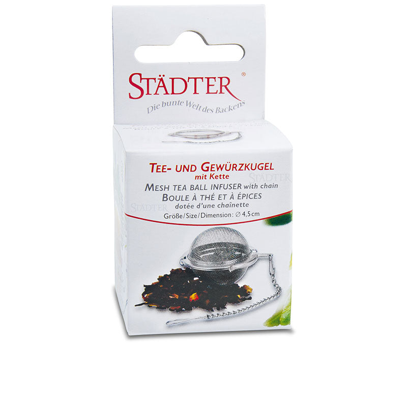 Tee- und Gewürzkugel Durchmesser 5 cm mit Kette aus rostfreiem Edelstahl in Verpackung
