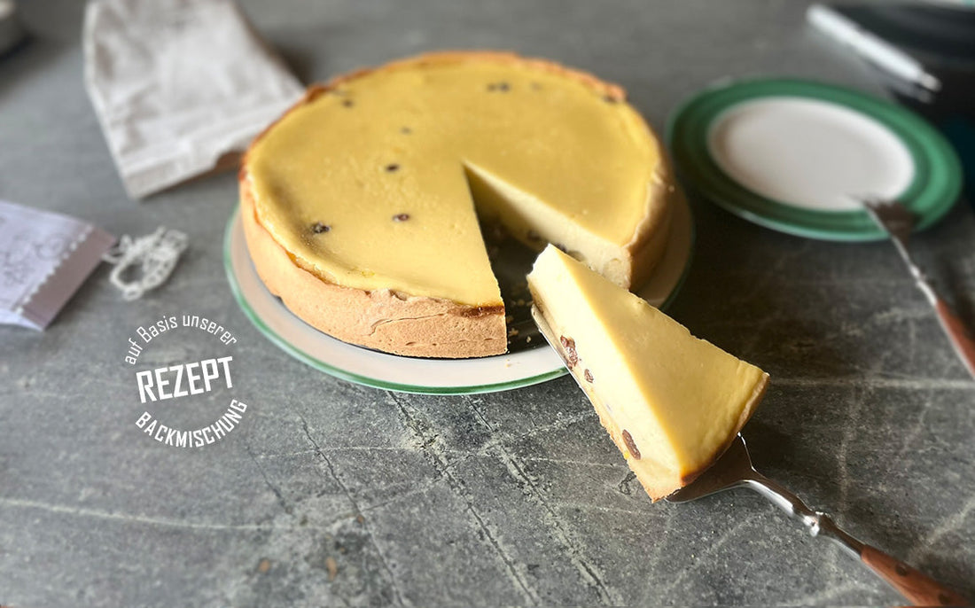 Rezept für cremigen Käsekuchen angeschnitten
