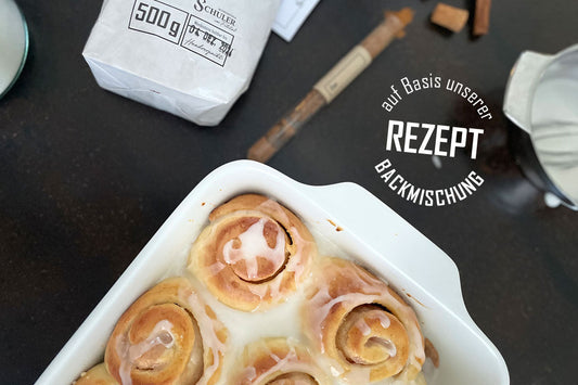 fuffige Zimtschnecken mit Zuckerguss aus Backmischung