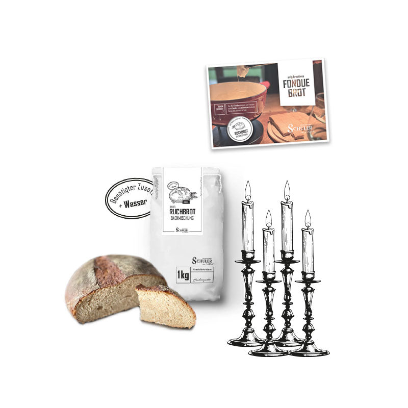 Adventskalender  als Backbox 4 1/4 Advent mit Backmischung Ruchbrot und Rezeptkarte für Fonduebrot