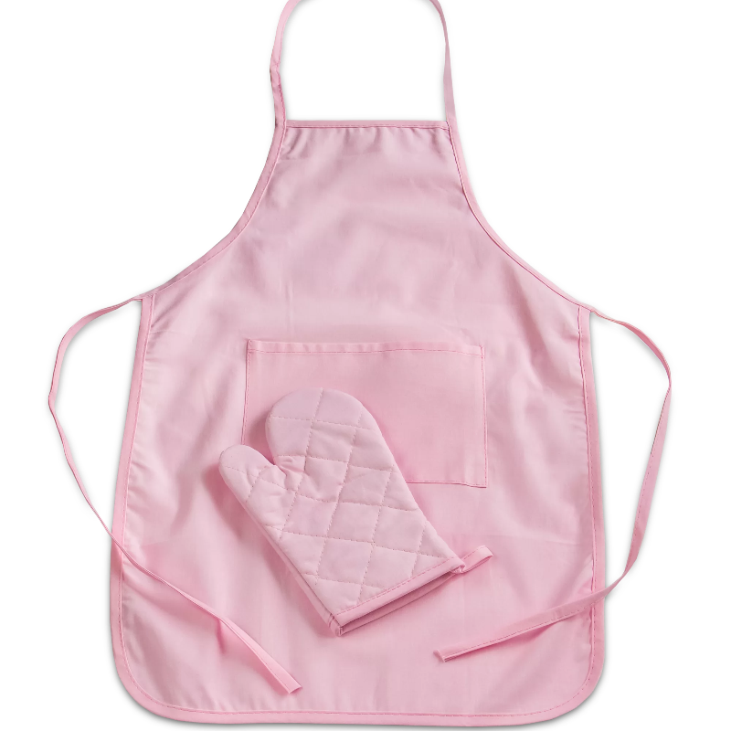 Kleine Küchenfee Set, bestehend aus Schürze und Backhandschuh in Rosa von der Firma Städter.