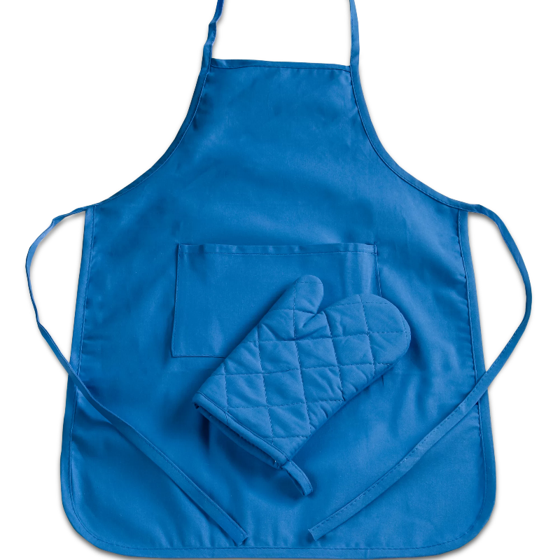 Kleine Küchenfee Set, bestehend aus Schürze und Backhandschuh in Blau von der Firma Städter.