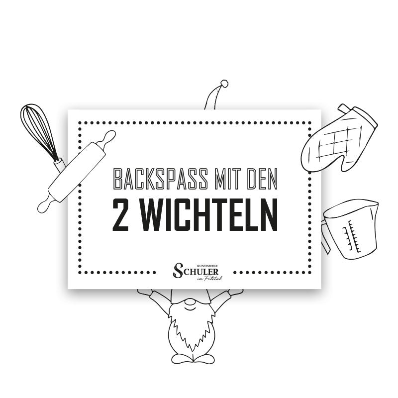 Etikett für Kinder Backbox gefüllt mit Backspass mit den 2 Wichteln 