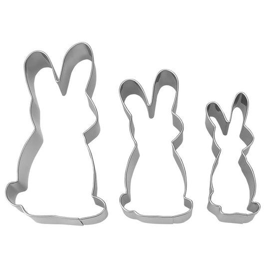 Ausstecherset Hasenfamilie aus Edelstahl in verschiedenen Größen, 5,0, 6,5 und 8,0 cm. Perfekt für Osterkekse.
