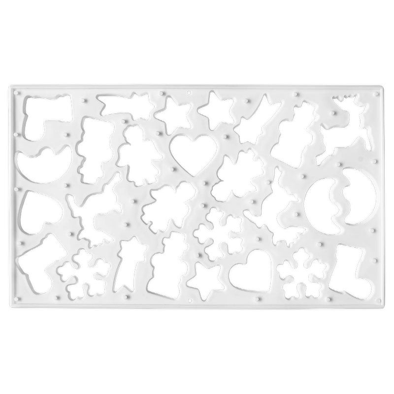 Keksausstecherbrett in Weiß von Städter, mit 27 Plätzchen und neun verschiedenen Motiven, je drei Ausstecher. 