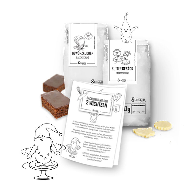 Backmischungen für Backen mit Kindern mit den 2 Wichteln für den Advent