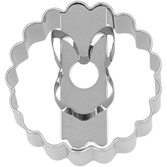Linzer Ausstecher mit Hasenmotiv, der Ausstecher hat auf der einen Seite ein Linzer Muster und auf der anderen ein Hase.