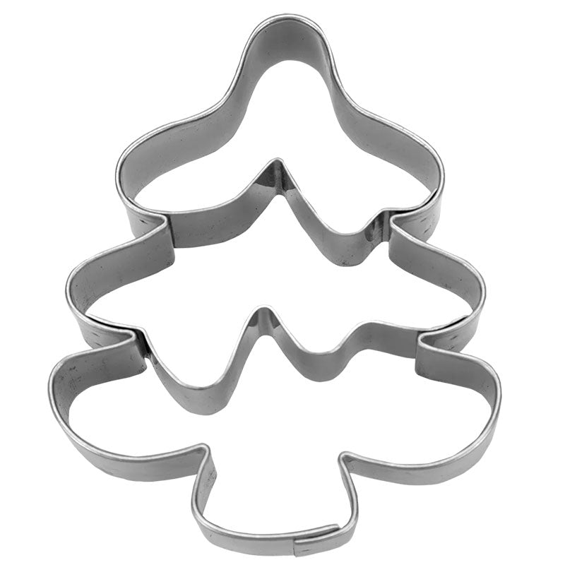 Prägeausstrecher Tannenbaum in 6,5 cm aus rostfreiem Edelstahl. Der Ausstecher schneidet den Teig seitlich ab und setzt gleichzeitig die Prägung darauf, so entsteht ein typischer Tannenbaum.