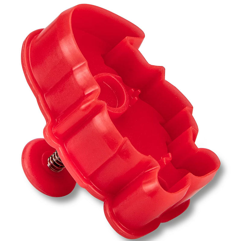 Keksstempel Wichtel, ca 6 cm in der Farbe rot, der Stempel funktioniert durch drücken des Hebels, dadurch wird das Motiv auf den Teig gepresst und an der Seite direkt ausgeschnitten.