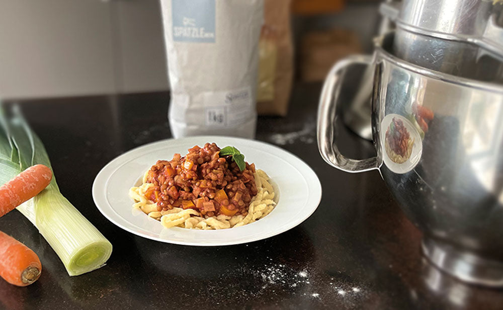 Linsen und Spätzle zum Nachkochen mit bestes Spätzlemehl