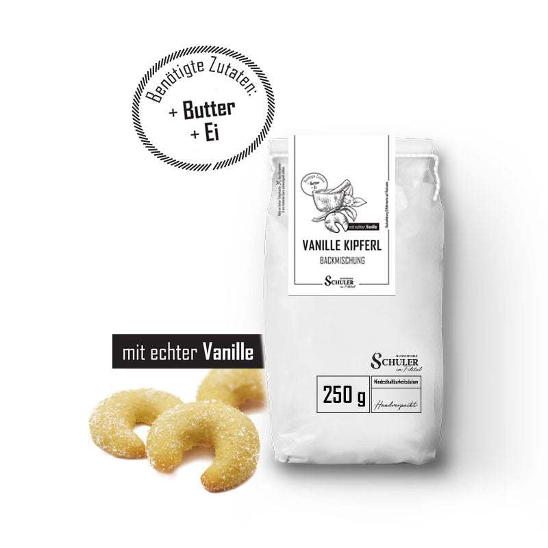 Unsere Vanille-Kipferl Backmischung mit echter Vanille in 250g 