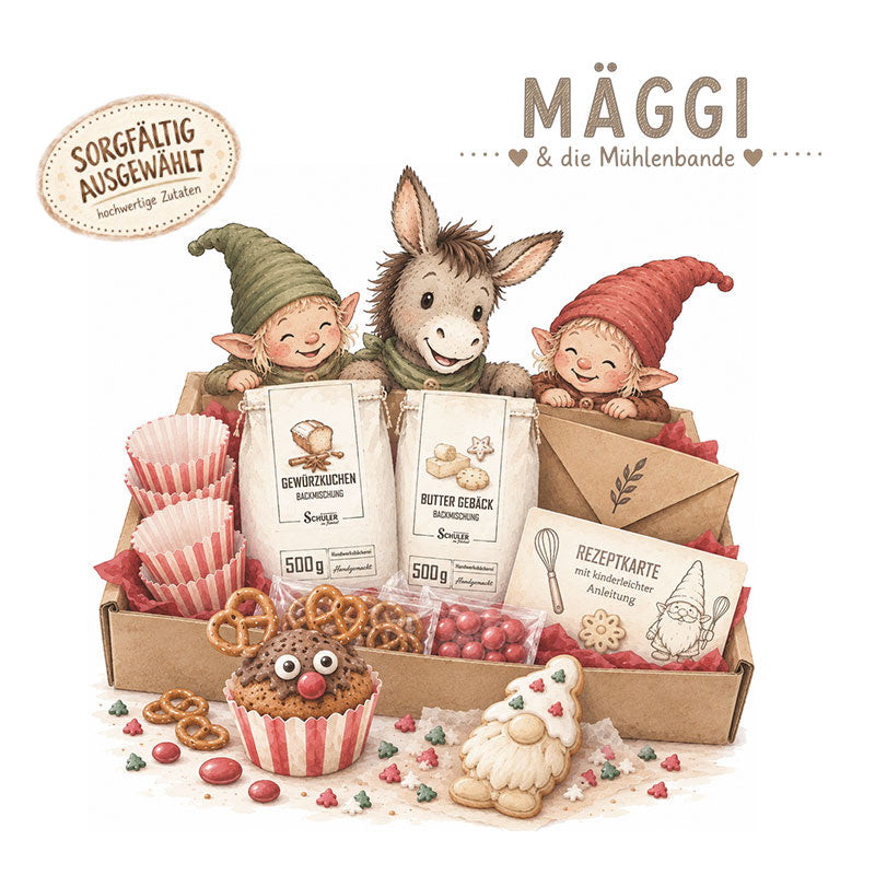 Backspaß für Kinder in der Adventszeit mit Mäggi & der Mühlenbande mit hochwertiger Backbox 
