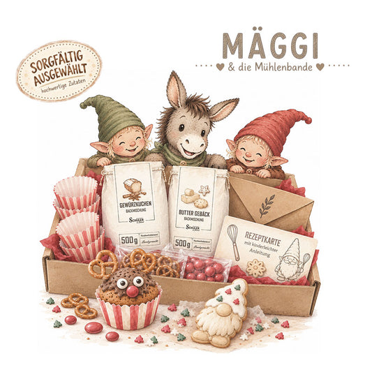 Backspaß für Kinder in der Adventszeit mit Mäggi & der Mühlenbande mit hochwertiger Backbox 